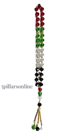 33 Bead Red Green Clear and Black Crystal Tasbeeh