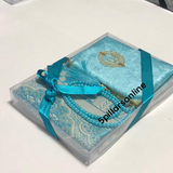 Luxury Velvet Quran, Tasbeeh, Prayer Mat Set (A5 Blue)