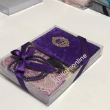 Luxury Velvet Quran, Tasbeeh, Prayer Mat Set (A5 Purple)