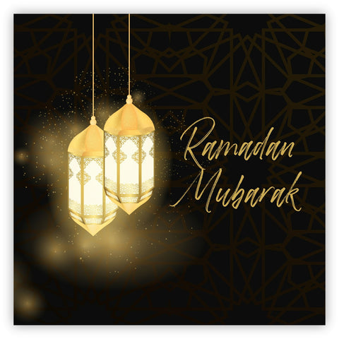 Ramadan Mubarak Card Hanging Gold Lanterns