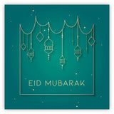 Eid Mubarak Card - Teal & Gold Hanging Lanterns