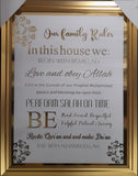 "Our Family Rules" Modern Golden Frame