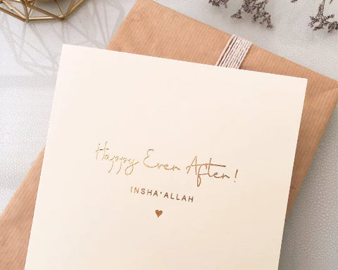 Luxury 'Happy Ever After Insha'Allah' Islamic Wedding Card in Gold Foil