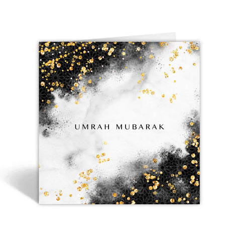 Umrah Mubarak Black and Gold marble with gold