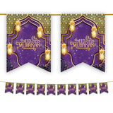 Eid Mubarak Bunting - Purple & Gold Lanterns Flags Decoration